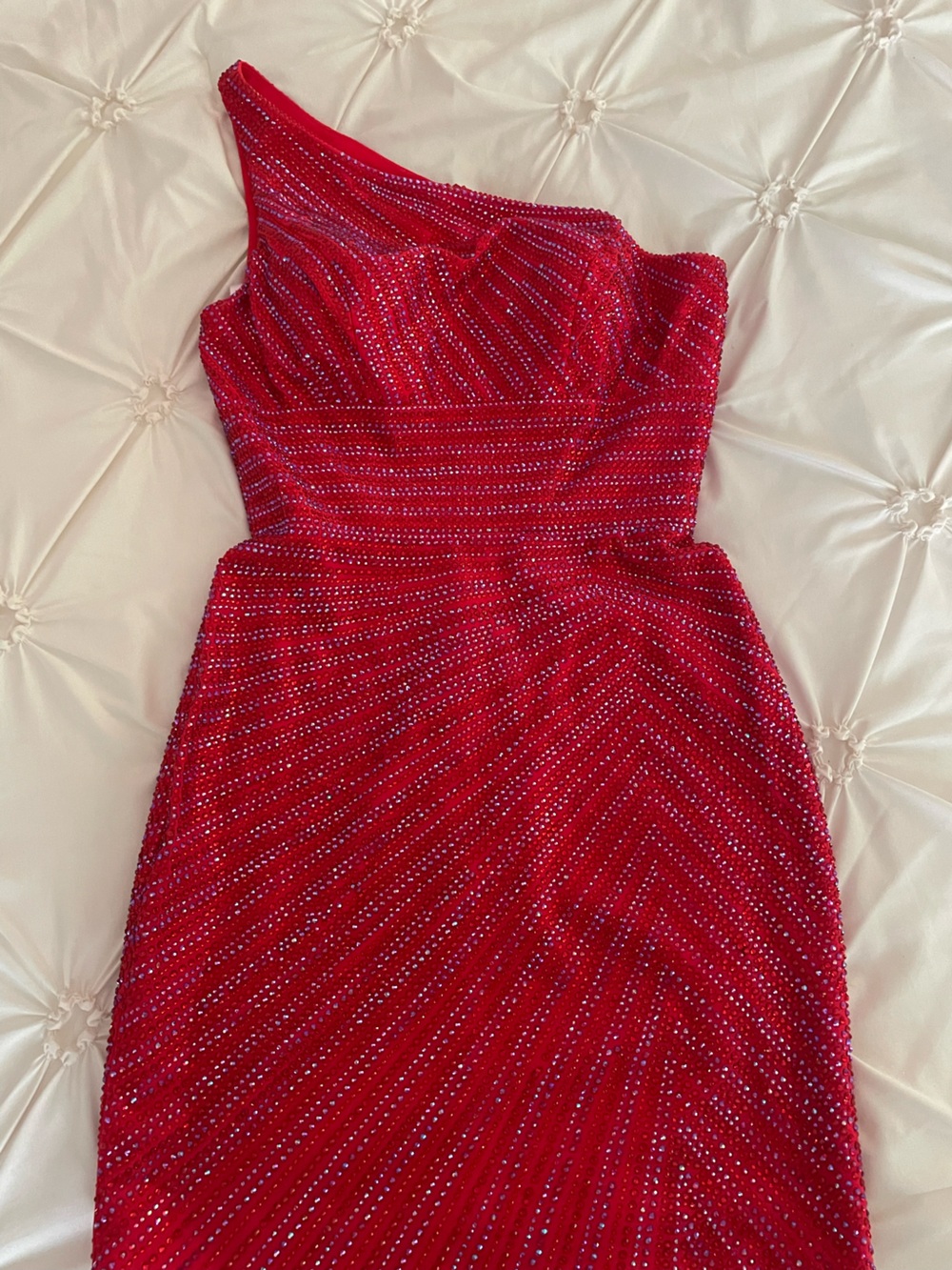 Sherri Hill Red One-Shoulder Beaded Evening Gown
